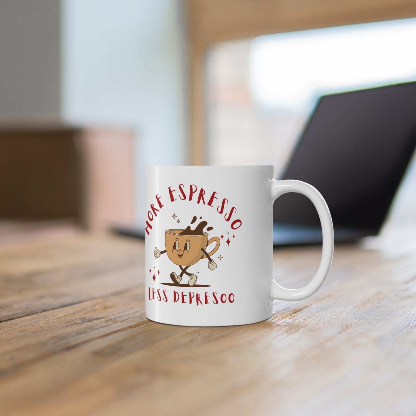 Funny Espresso Coffee Mug - More Espresso Less Depresso - Perfect Gift for Coffee Lovers