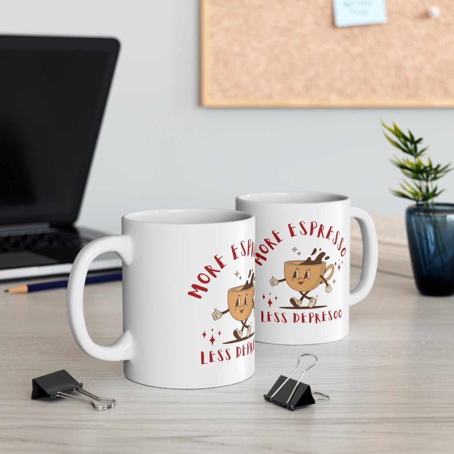 Funny Espresso Coffee Mug - More Espresso Less Depresso - Perfect Gift for Coffee Lovers